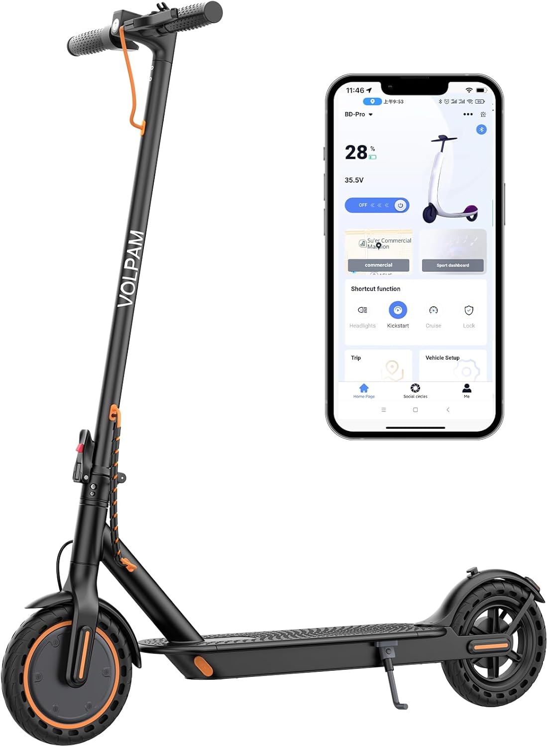 VOLPAM Electric Scooter with Powerful Motor and Dual Braking