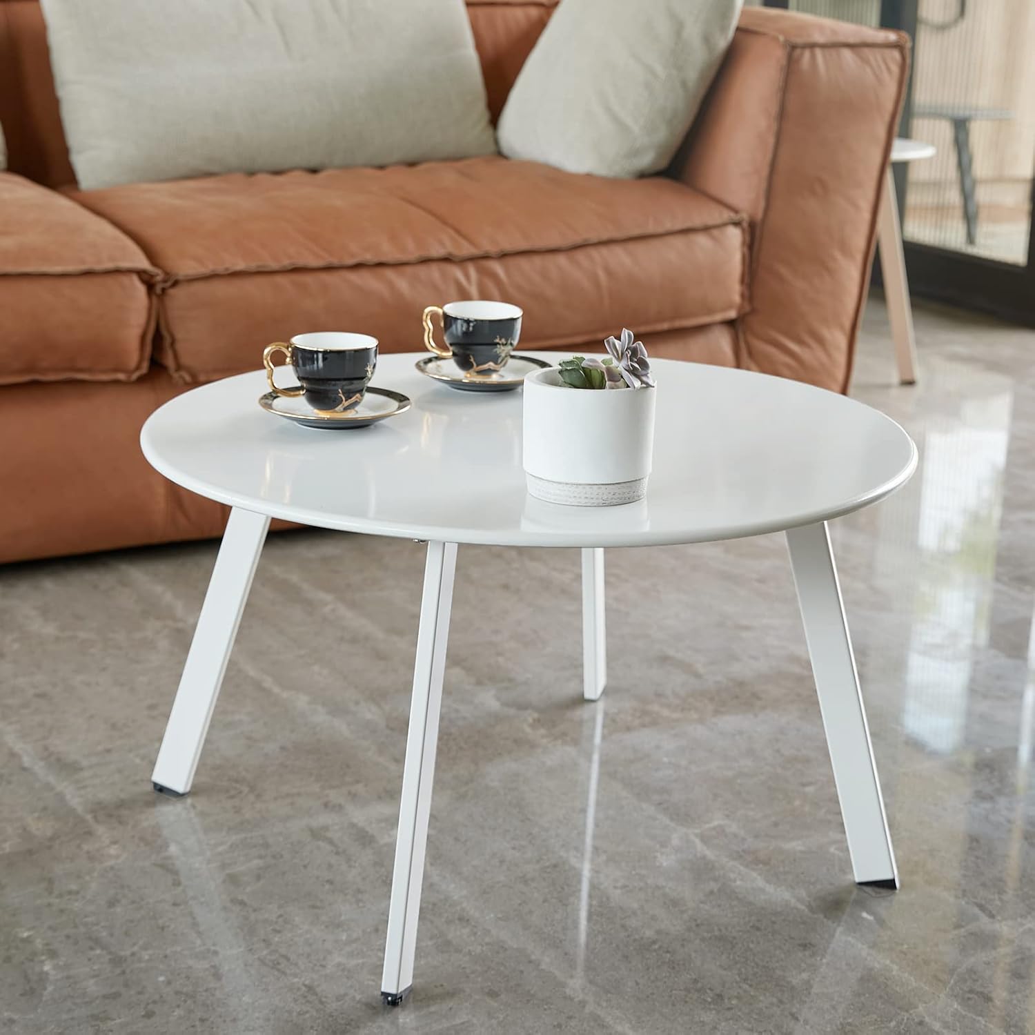 Patio Round Table - Weather Resistant Metal Coffee Table for Outdoors