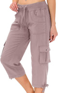 Womens Capri Cargo Pants with Pockets - Lightweight Stretch Capris