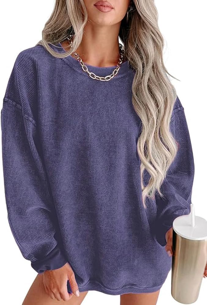 Womens Crewneck Oversized Corduroy Sweatshirt for Trendy Style