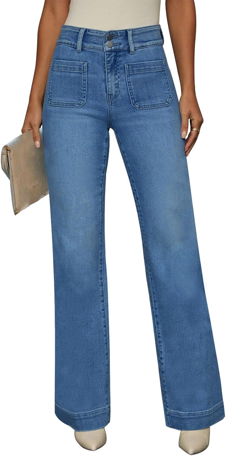 KUNMI Wide Leg Baggy High Waist Jeans for Women - Trendy Style