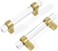 Clear Glass Crystal Gold Drawer Pulls 3 Inch - Elegant Brushed Brass