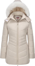 WULFUL Women's Long Warm Puffer Coat - Removable Fur Hood