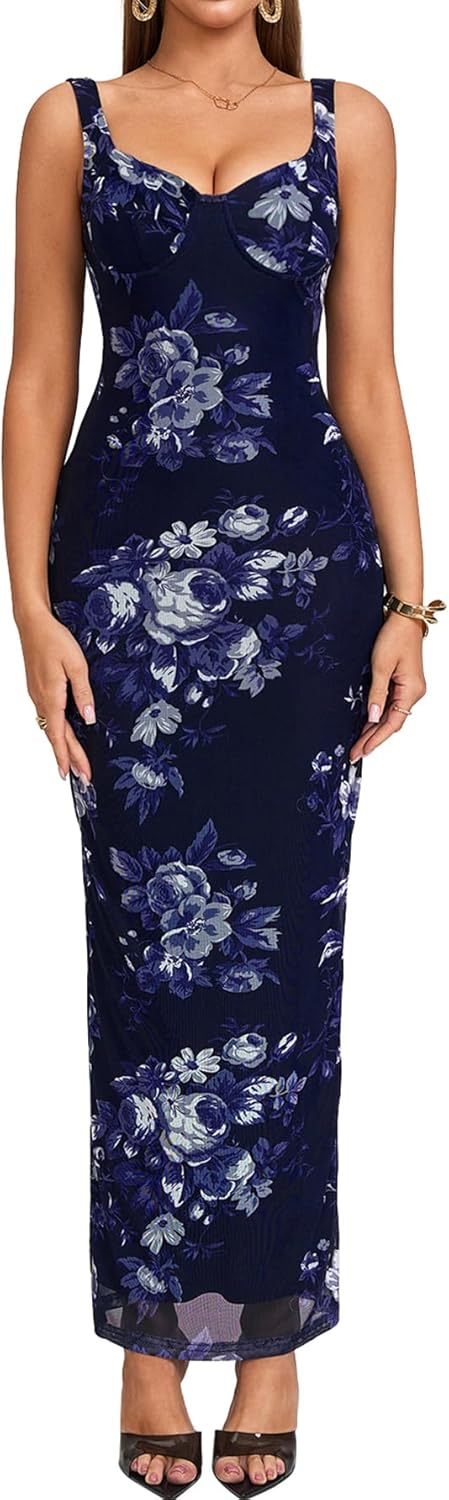 Floral Bodycon Maxi Dress for Women - Elegant Summer Style