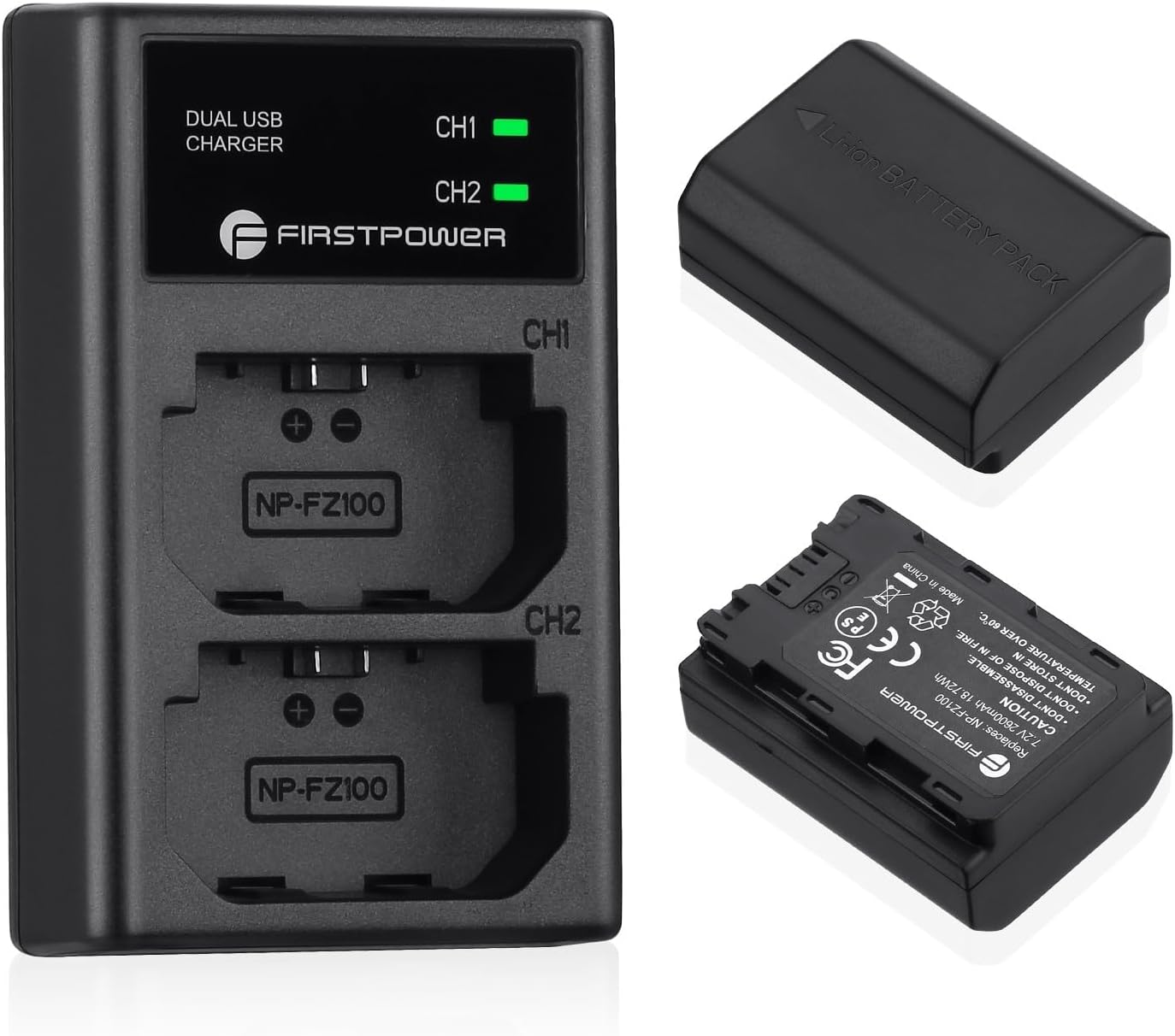 FirstPower NP-FZ100 Battery 2-Pack with Dual USB Charger