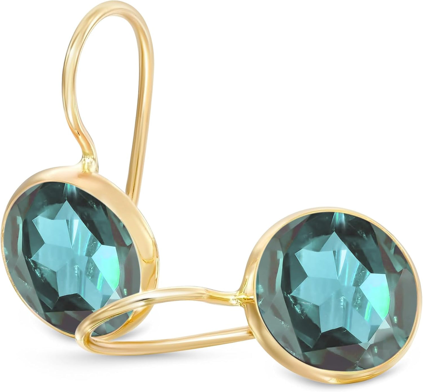 14k Solid Yellow Gold Aquamarine Dangle Earrings for Women