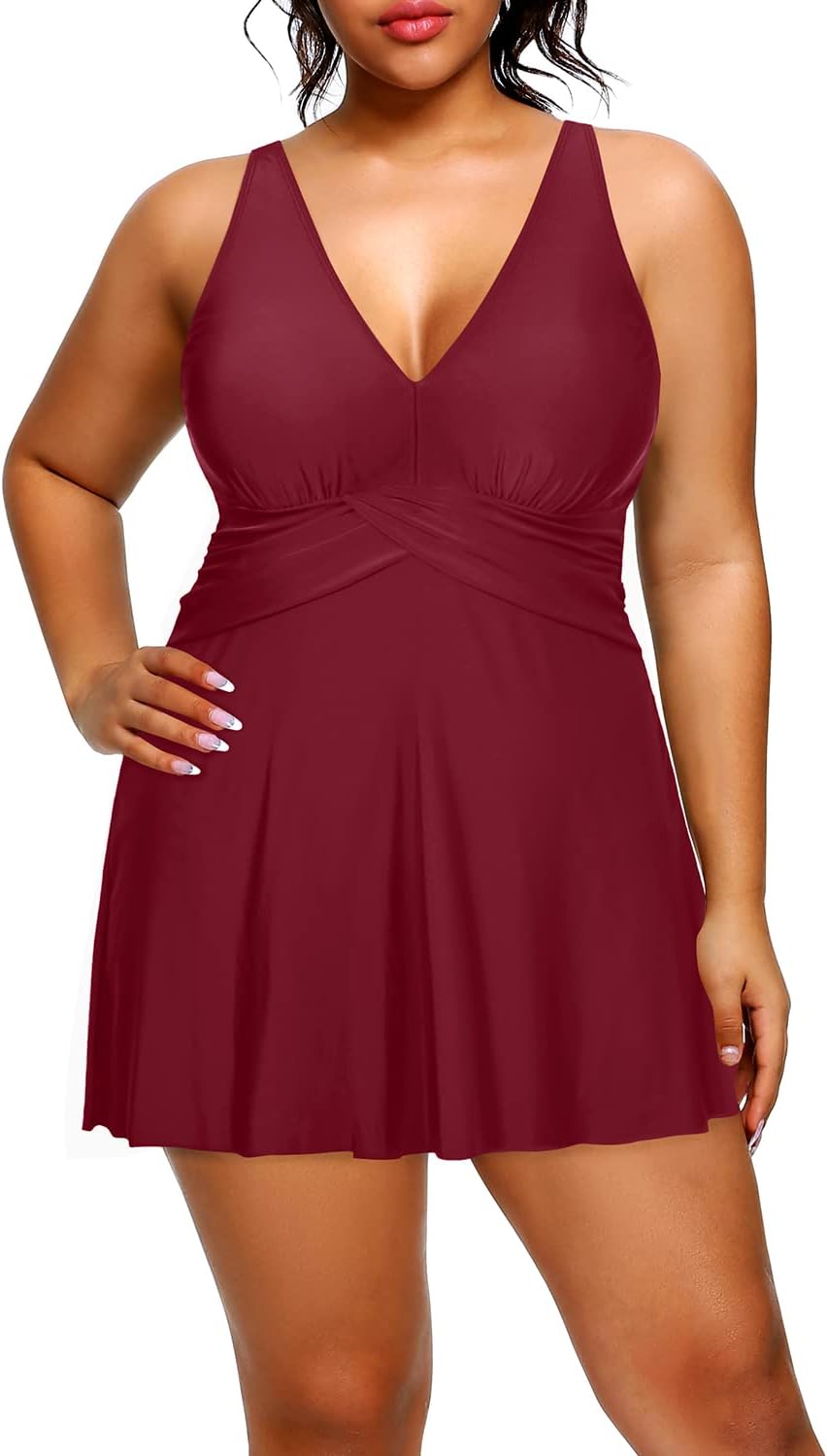 Plus Size Swim Dress One Piece Swimsuit with Tummy Control