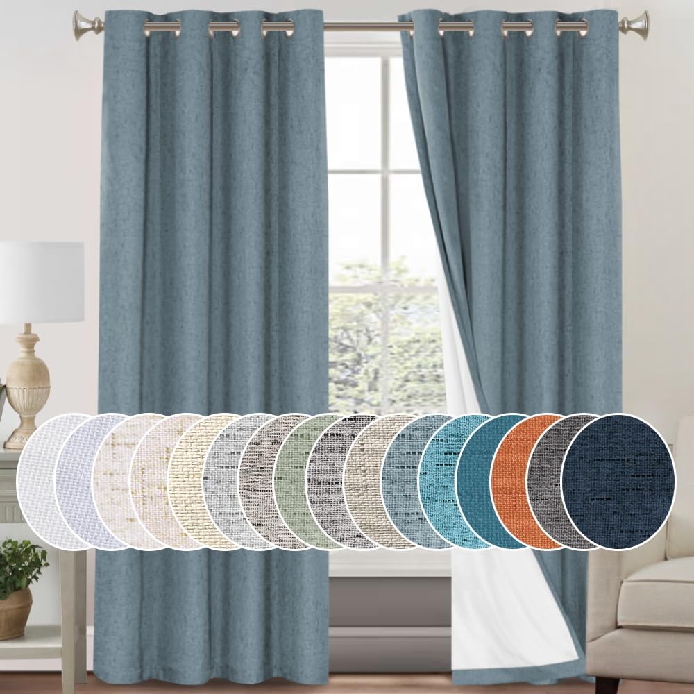 PrinceDeco 100% Blackout Linen Textured Curtains for Home Decor
