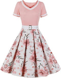 Women Short Sleeve 1950s Retro Polka Dot Swing Dress - Audrey Style