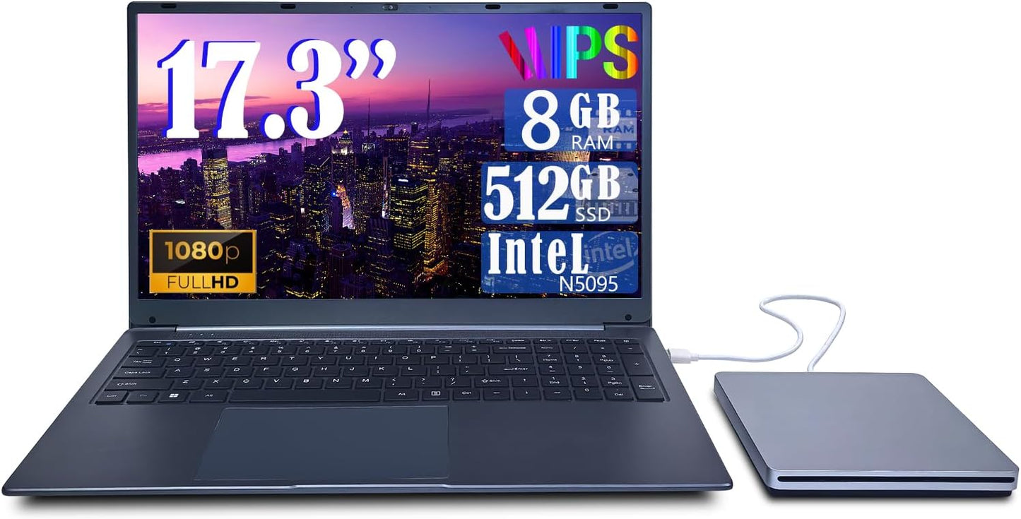 17 Laptop, Win11, 8GB RAM, 512GB SSD, Quad-Core, Full HD IPS Display