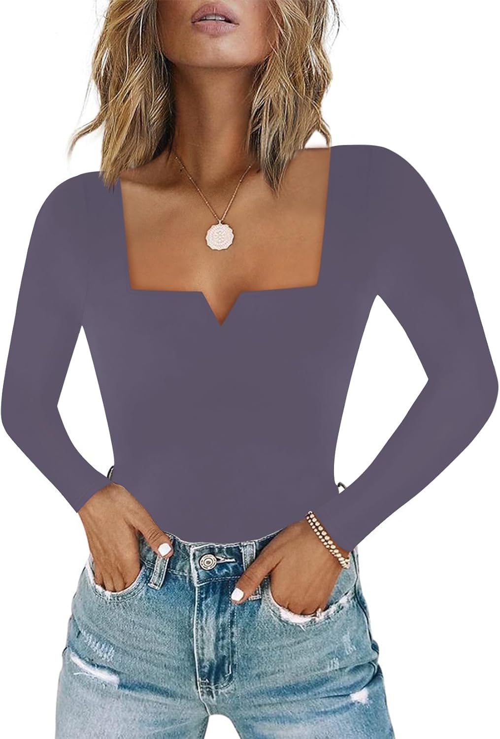 Chunpin Women's Square Neck Bodysuit for Trendy Outfits