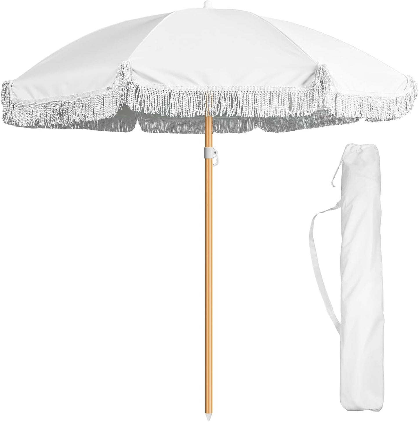 Talltalk 6 Ft Outdoor Beach Umbrella with Fringe for Sun Protection