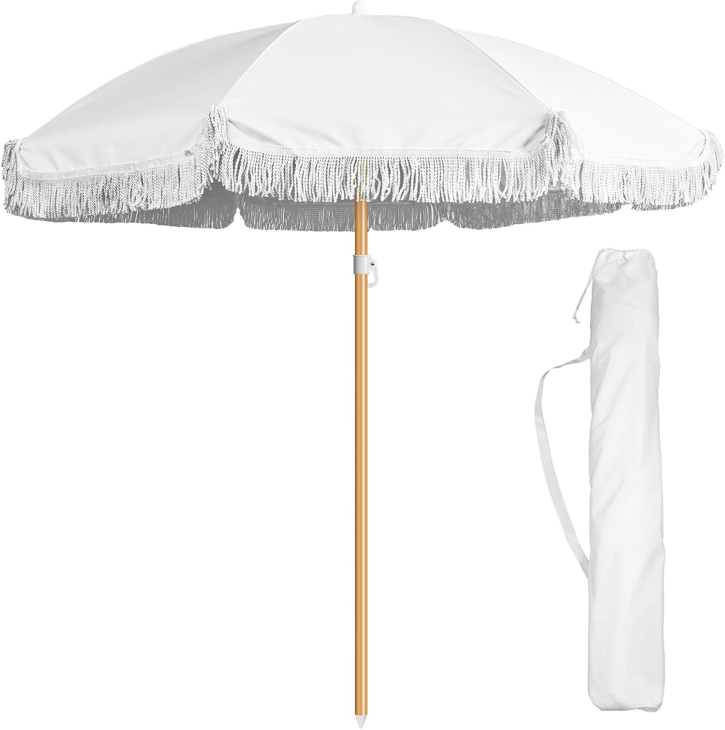 Talltalk 6 Ft Outdoor Beach Umbrella with Fringe for Sun Protection