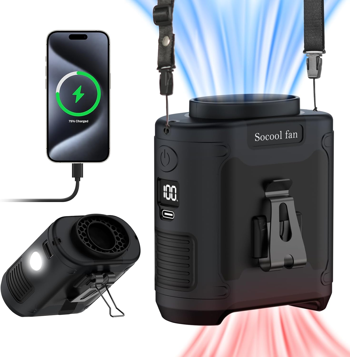 Socool 10000mAh Waist Fan: 5-Speed Cooling & Hands-Free