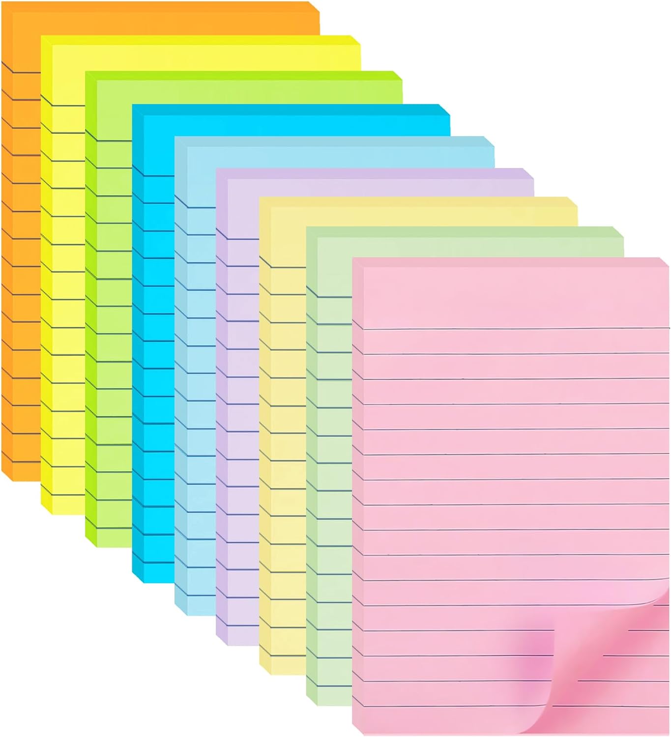 9 Pack 4X6 Lined Sticky Notes: Pastel Colors, Strong Adhesive