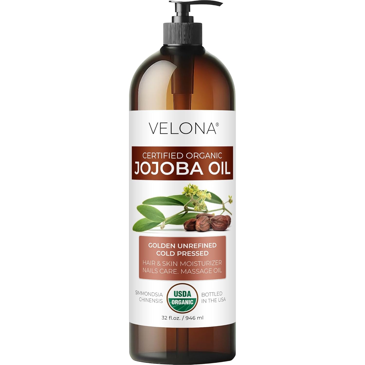 Organic Jojoba Oil for Face, Hair, and Body Care - 32 fl oz