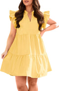 Plus Size Summer Ruffle V Neck Tiered Babydoll Mini Dress - Flattering