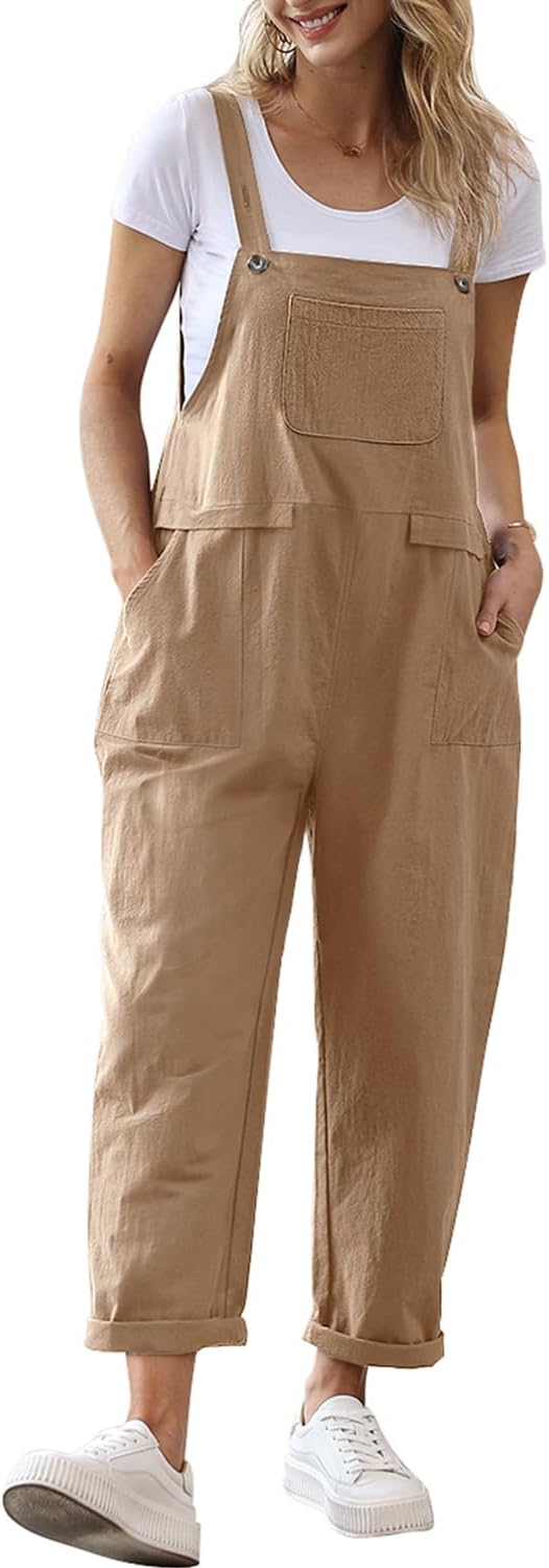 YESNO Women Long Casual Loose Bib Pants for Summer Style