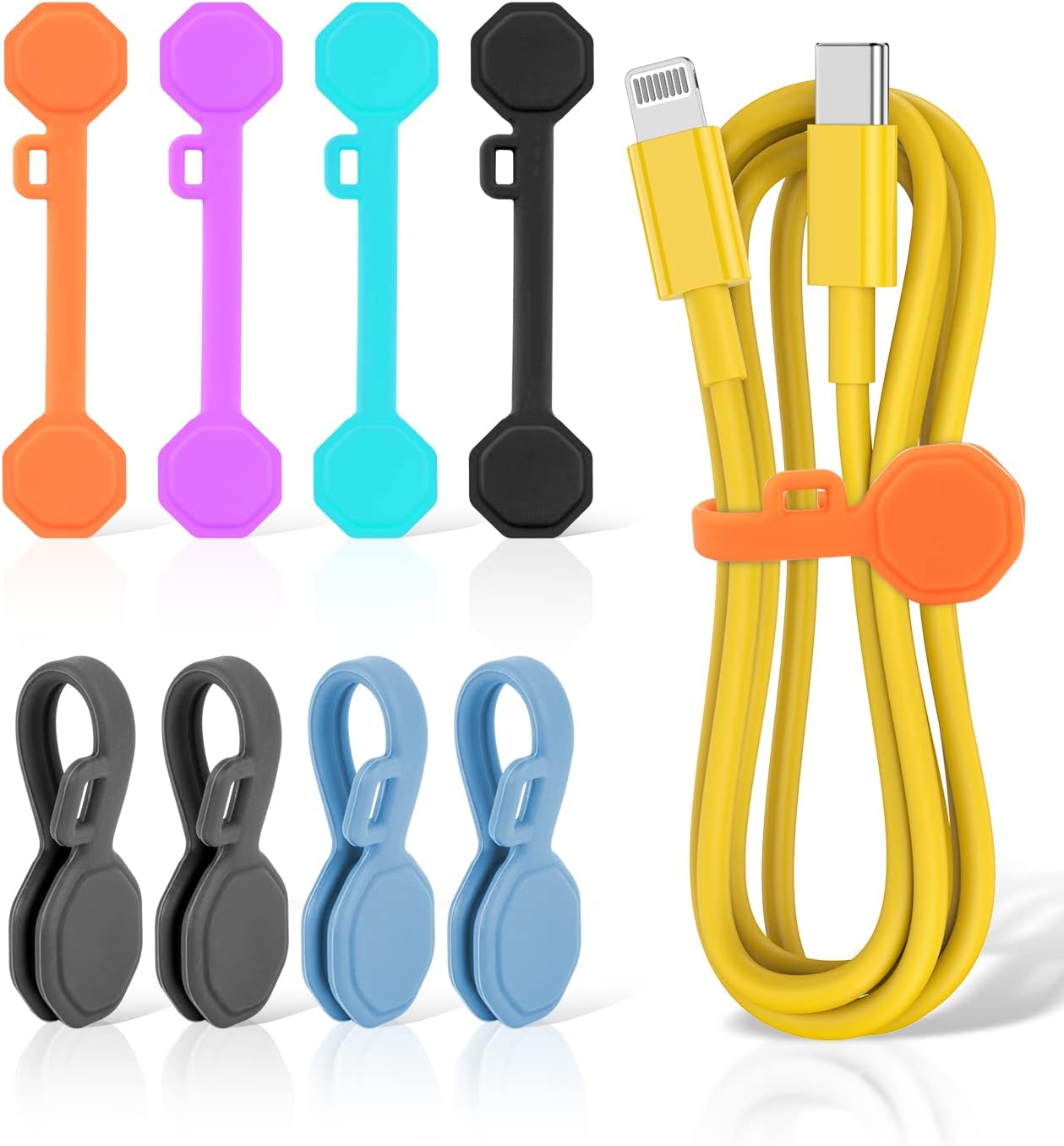 8PCS Silicone Magnetic Cable Ties - Organize With Ease!