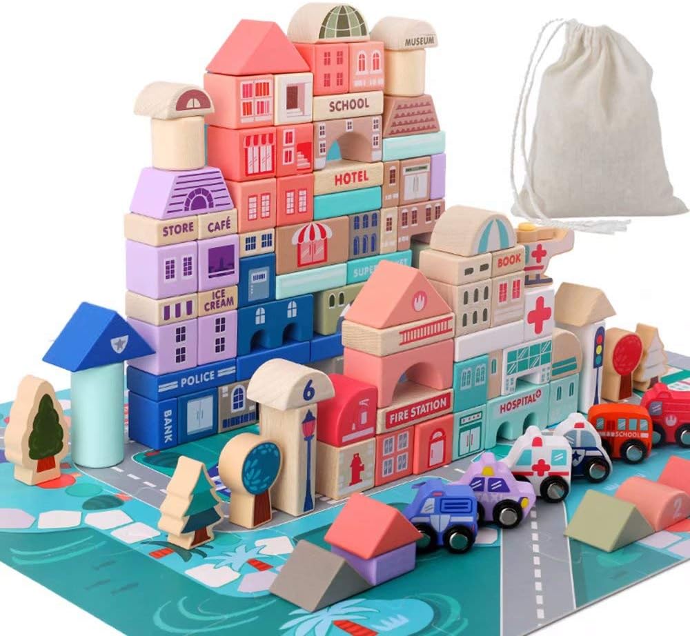 Wooden Building Blocks Set for City Construction Stacking Fun