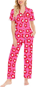 Women Pajama Sets Two-Piece Short Sleeve Top and Long Pants