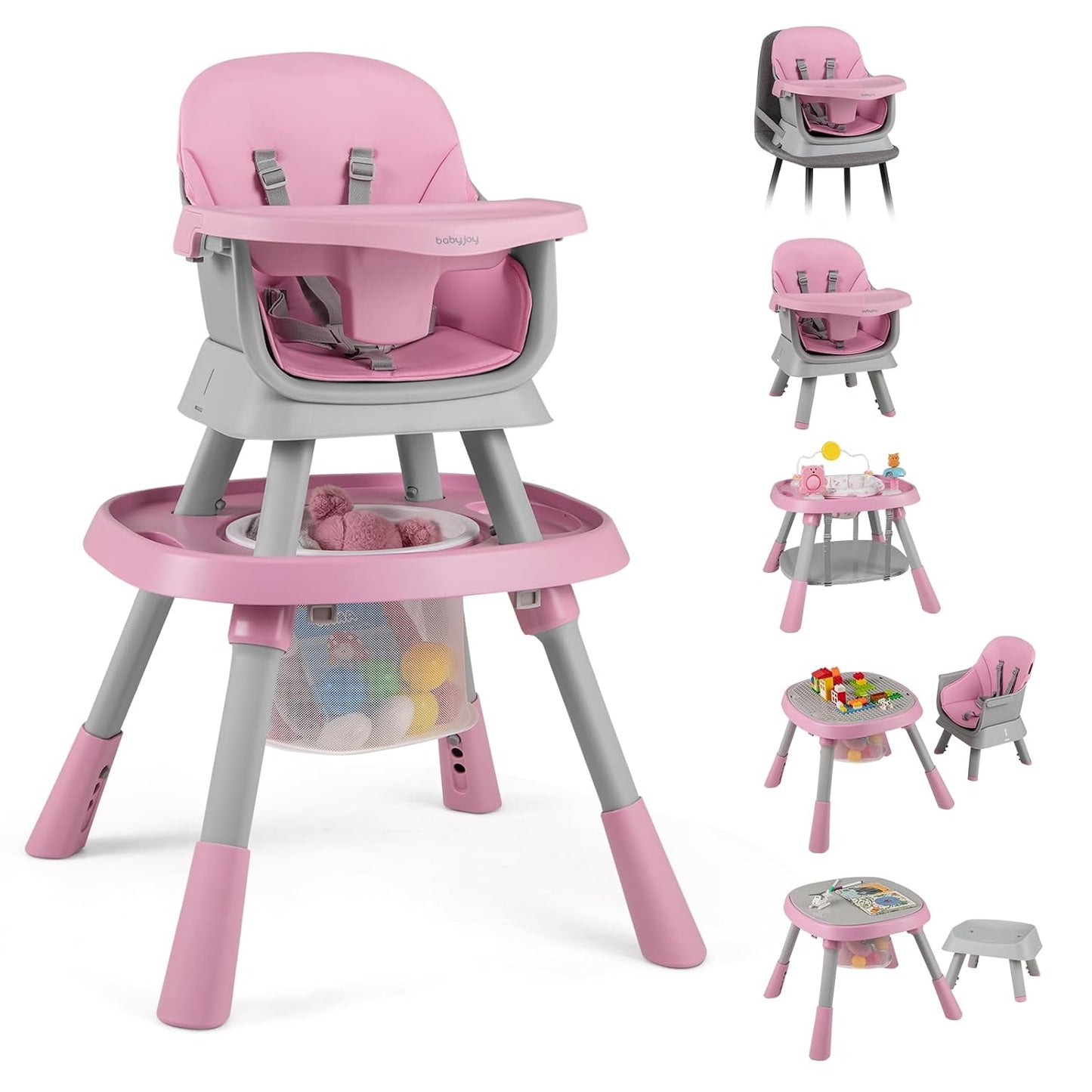 16 in 1 Convertible High Chair for Babies and Toddlers - Pink