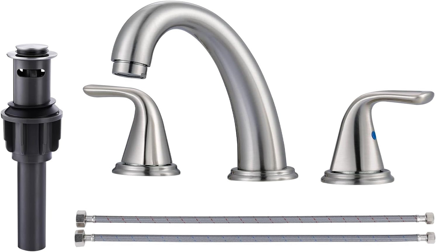 Widespread Bathroom Sink Faucet with Brushed Nickel Finish