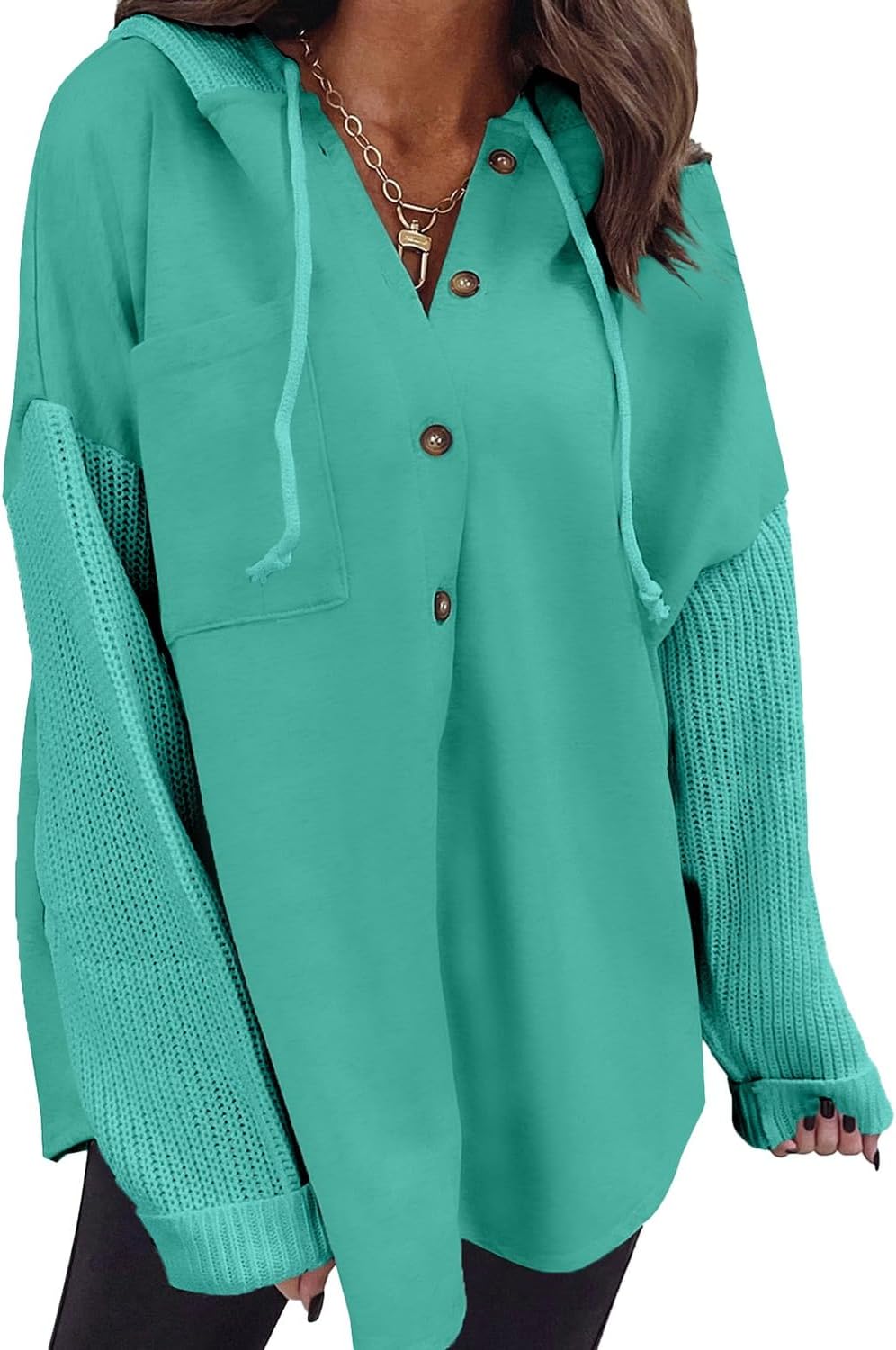 SHEWIN Oversized Sweatshirt for Women - Cozy Button Hooded Top