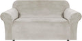 Stretch Velvet Loveseat Cover for 2 Cushion Sofa - Oatmeal