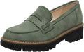 Womens Suede Platform Penny Loafers - Chunky Slip-On Dress Shoe