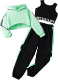 Girls Color Block 3 Piece Workout Set - Hoodie, Tank & Sweatpants
