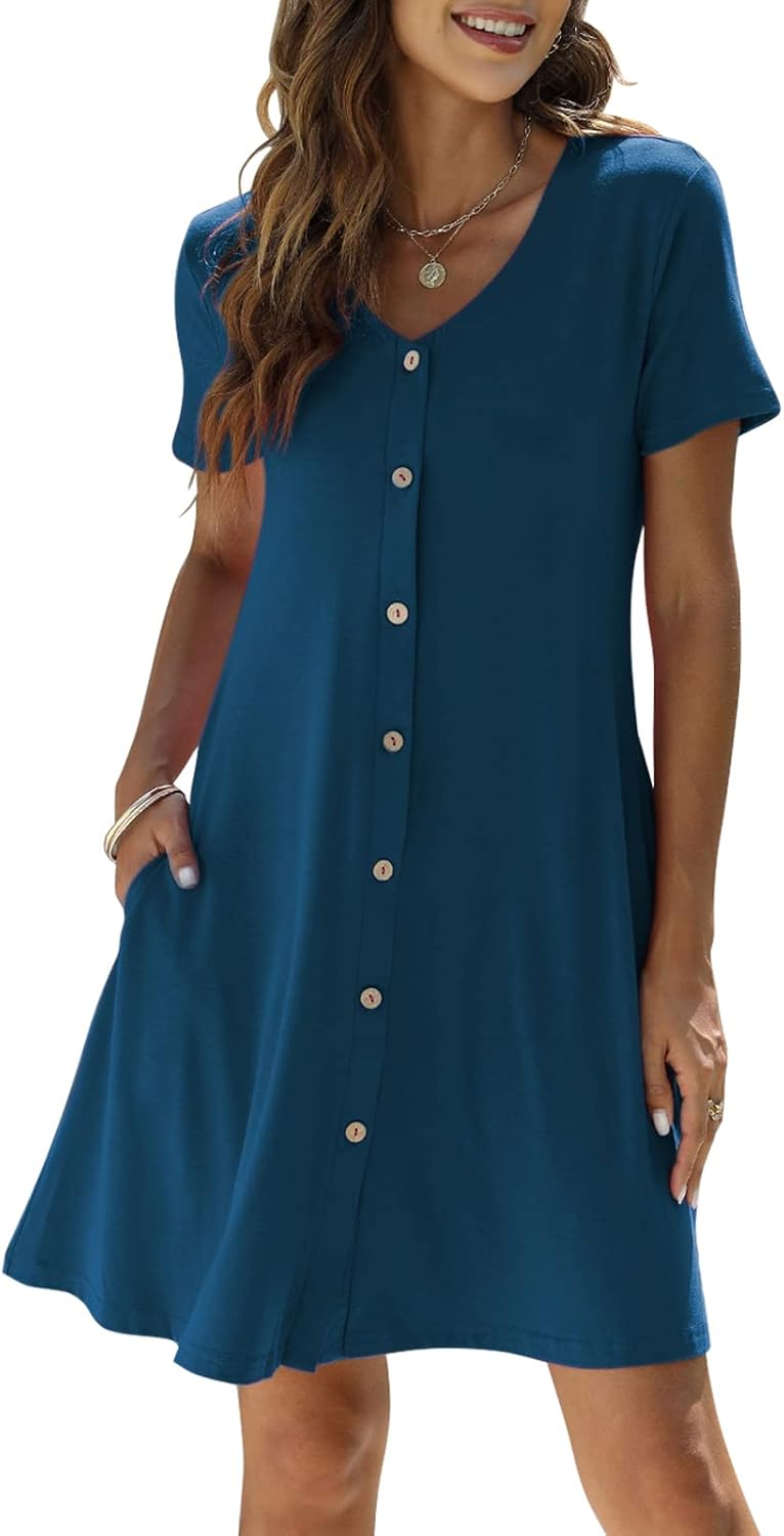Manydress Women's Summer Casual T Shirt Dress with Pockets