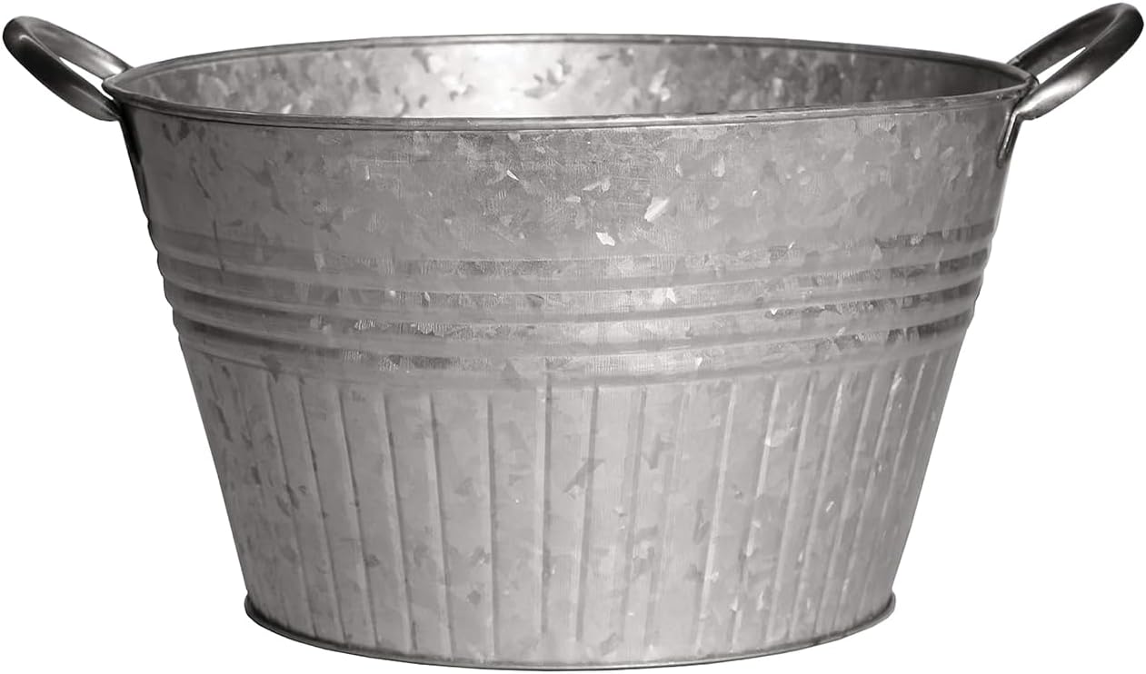 Headwind Round Galvanized Tub Planter for Rustic Charm