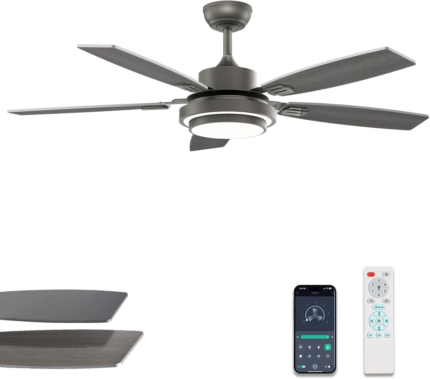 52 Inch Ceiling Fan with Lights and Remote Control for Home