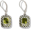 Quilted Square Leverback Earrings - Vintage Olive Green Glass