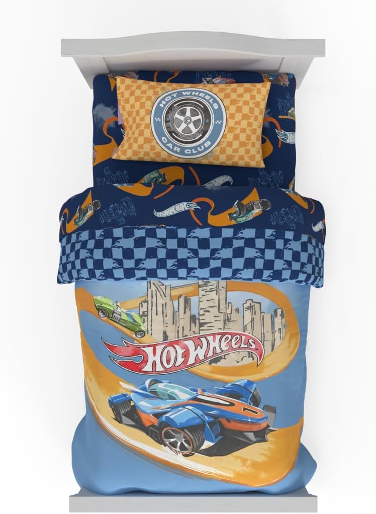 Hot Wheels Race Track 4 Piece Toddler Bed Set for Cozy Sleep