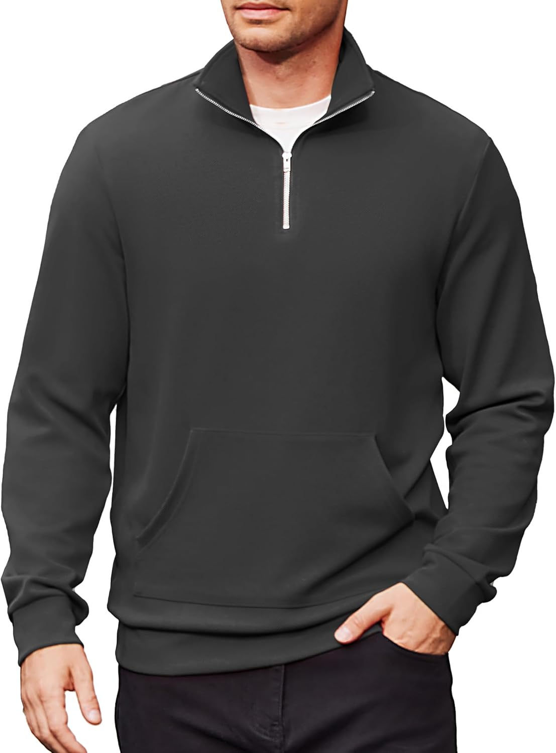 COOFANDY Quilted Quarter Zip Sweater for Men