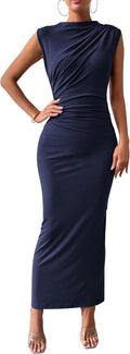 Ruched Bodycon Maxi Dress Women - Flattering Stretchy Fit