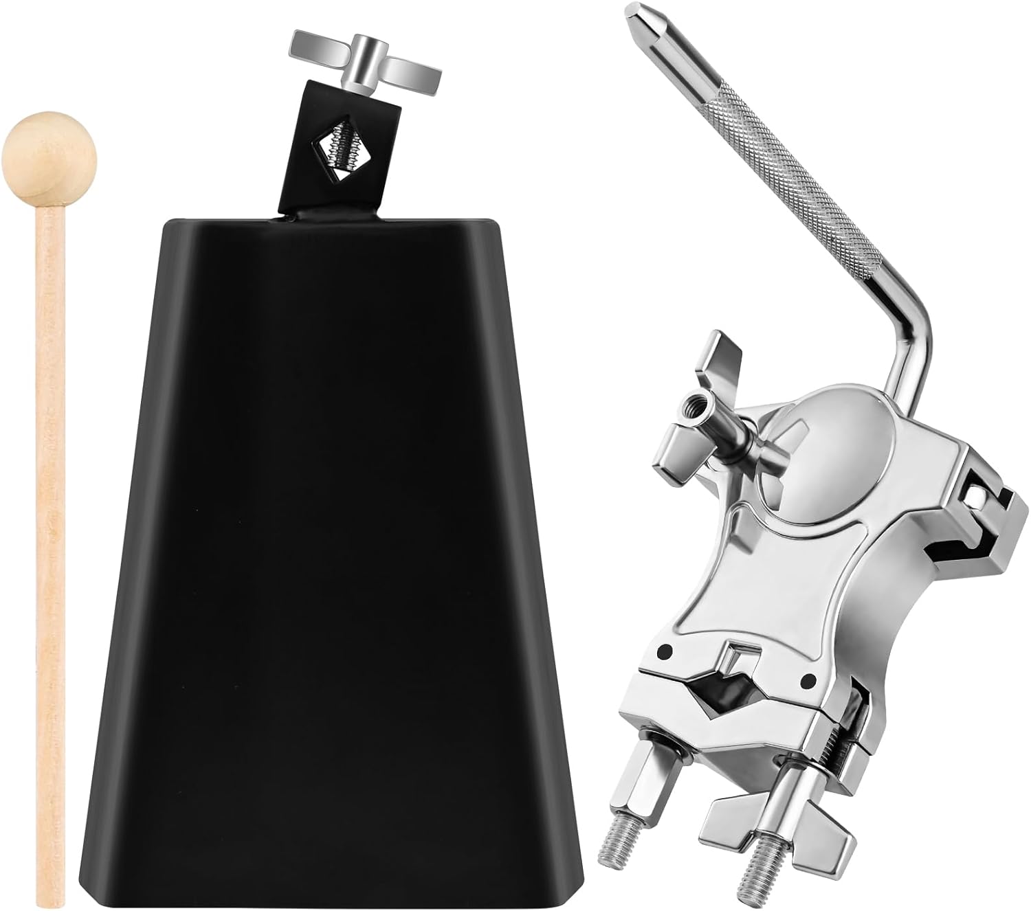 7 Inch Cowbell with L-Rod Clamp Set for Drum Sets and More