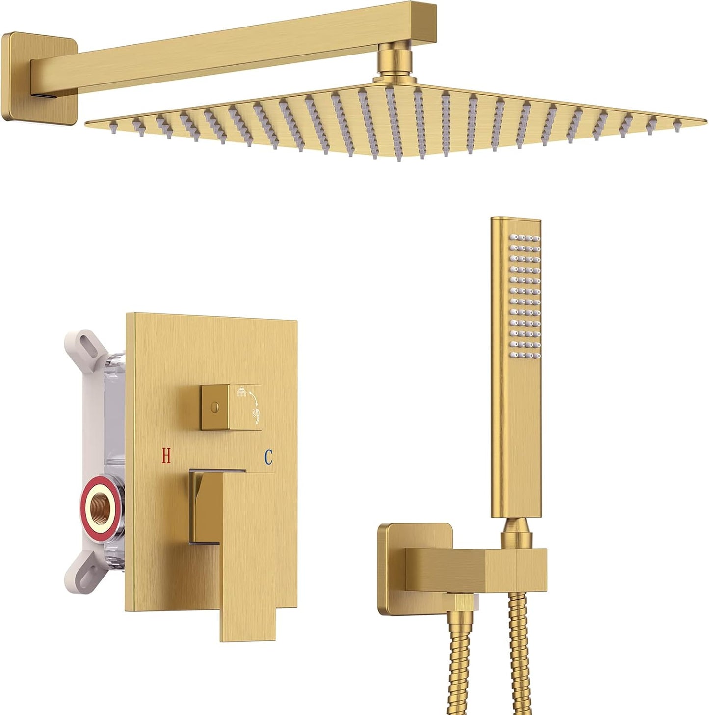 Iriber Brushed Gold Rain Shower System with 10 Inch Shower Head