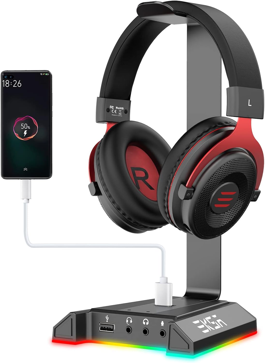 EKSA RGB Headset Stand - 7.1 Surround Sound & USB Ports