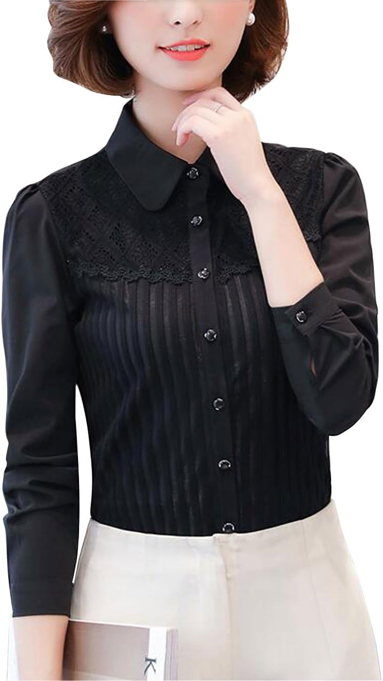 Womens Vintage Victorian Pleated Button Down Shirt Long Sleeve