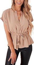 Womens Button Down Peplum Chiffon Blouse - Flowy Summer Top