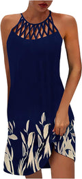 Women Summer Halter Neck Floral Sundress with Pockets - Lightweight