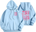 Light Blue Pom Puff Hoodie for Teen Girls - Preppy Oversized Pullover
