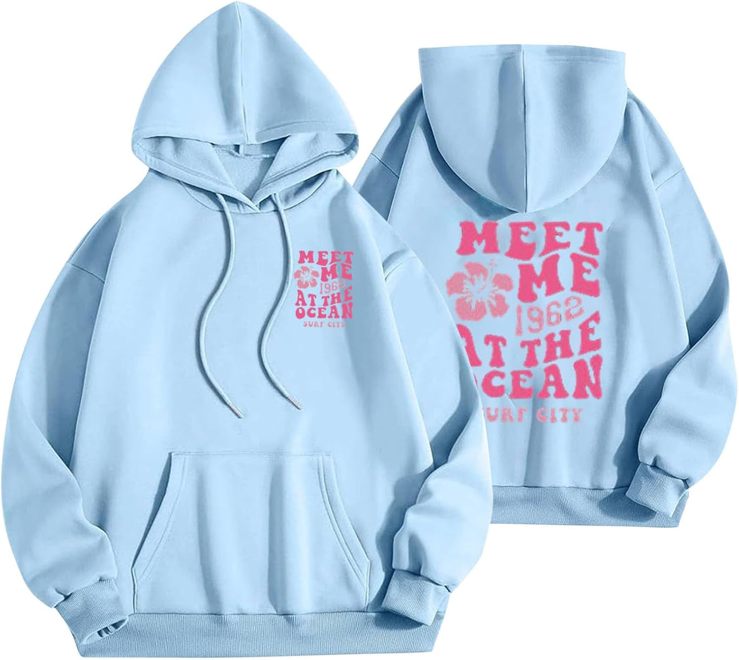 Oversized Drawstring Hoodie - Teen Girls' Preppy Style