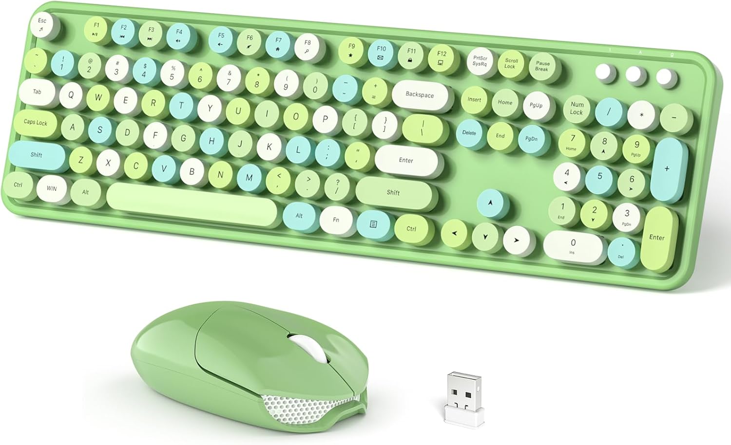 Wireless Keyboard and Mouse Combo with Colorful Round Keycaps