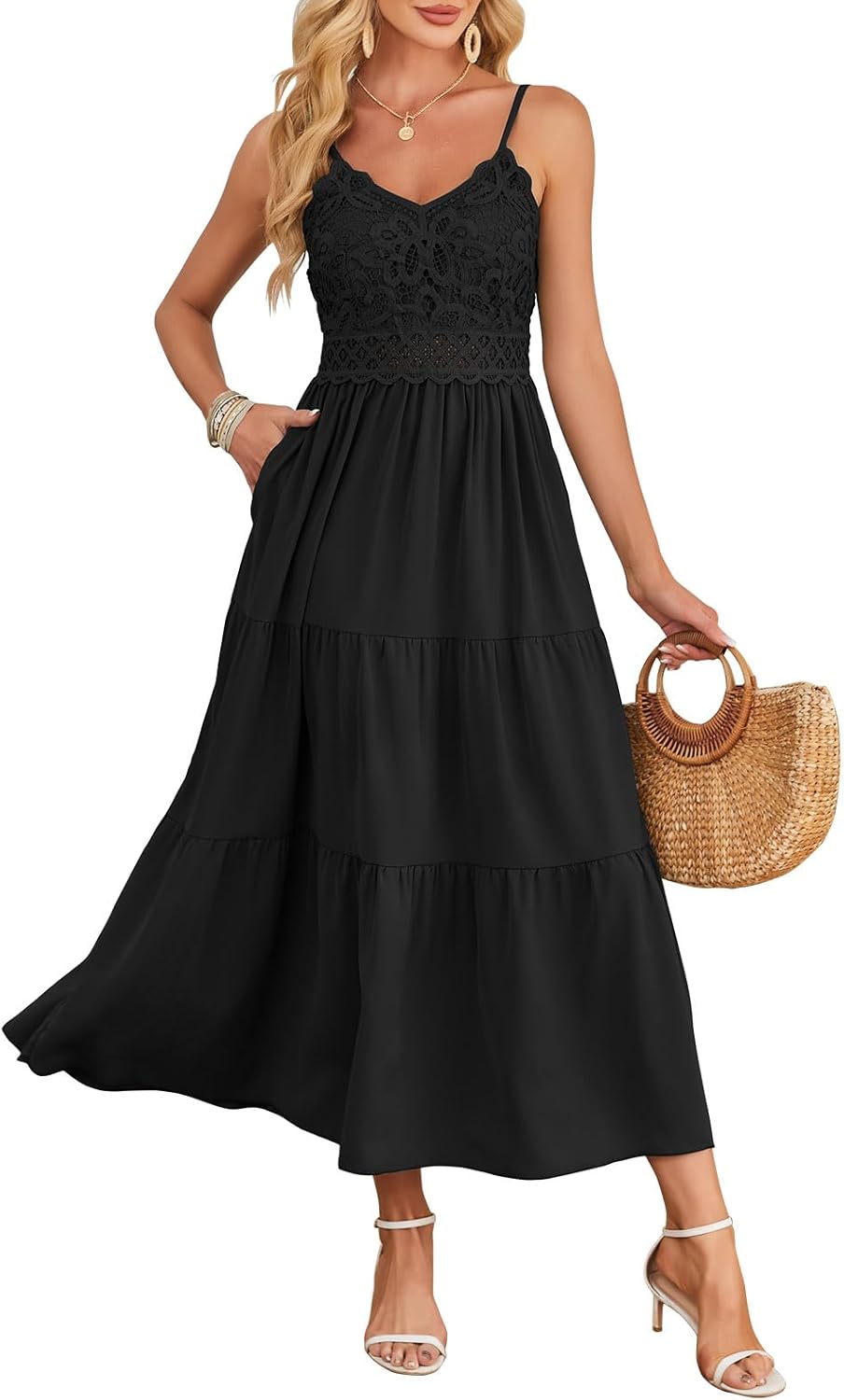 Dokuritu Women's Beach Crochet Lace Maxi Dress for Summer Fun
