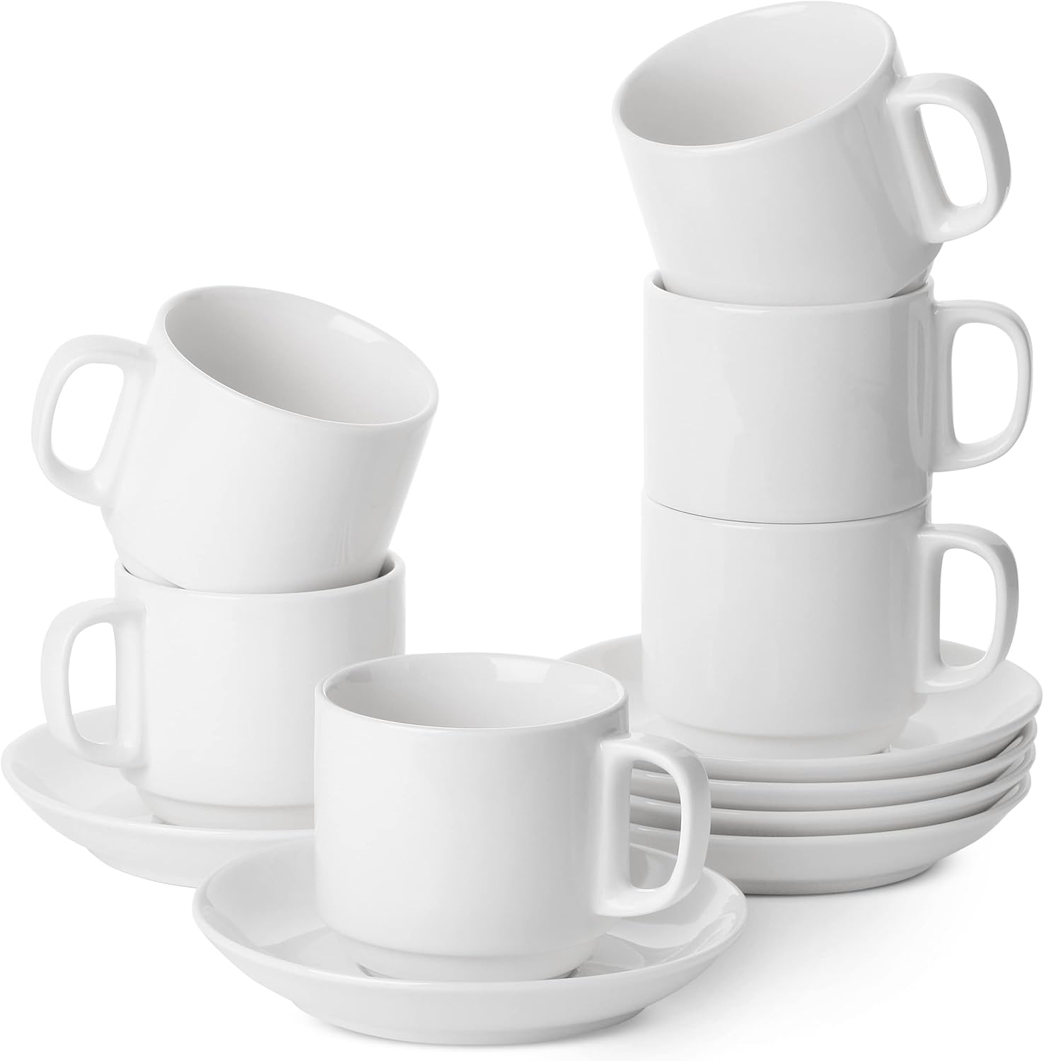 Stackable Tea Cups and Saucers Set of 6 for Coffee Lovers