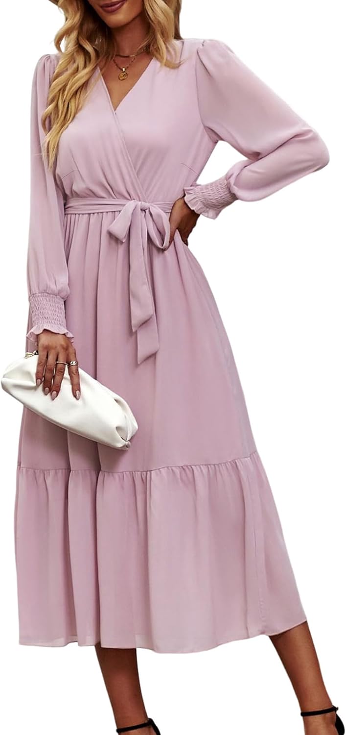 Floral Boho Maxi Dress for Women - Long Sleeve Wrap V Neck